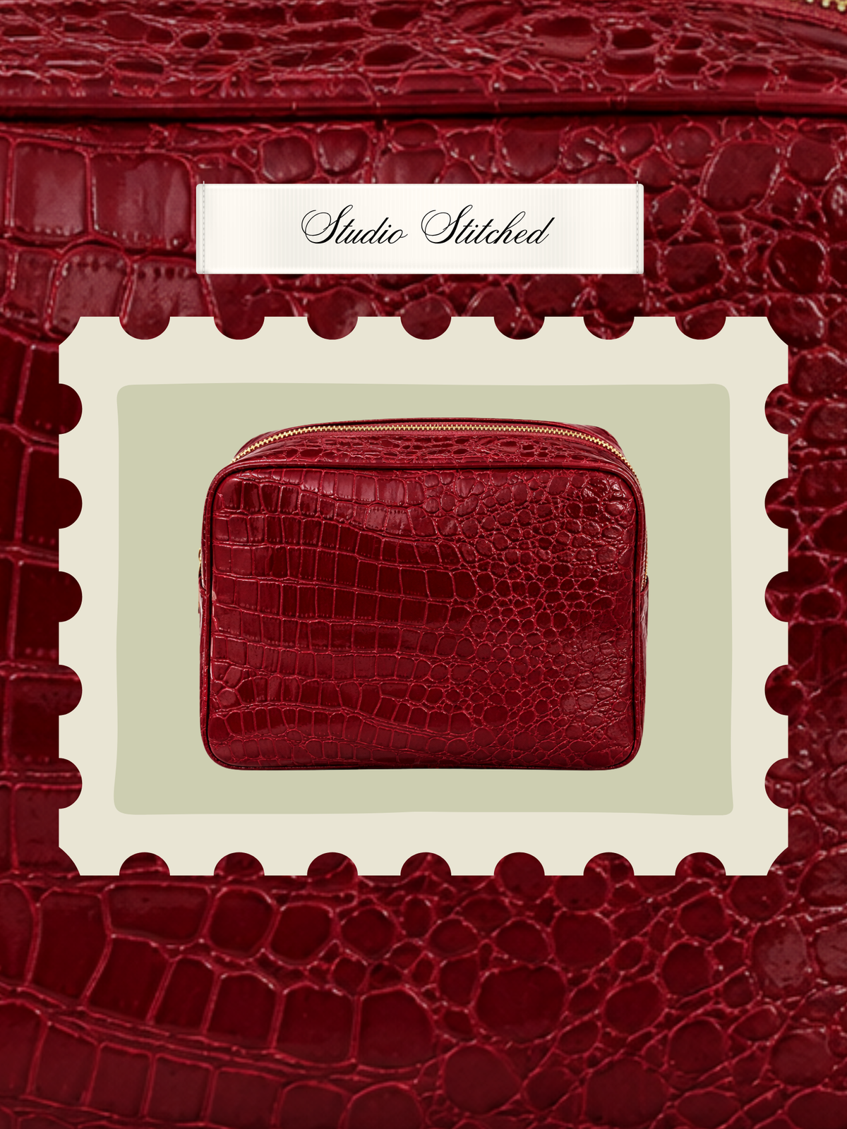 Deep Cherry Signature Croc Pouch
