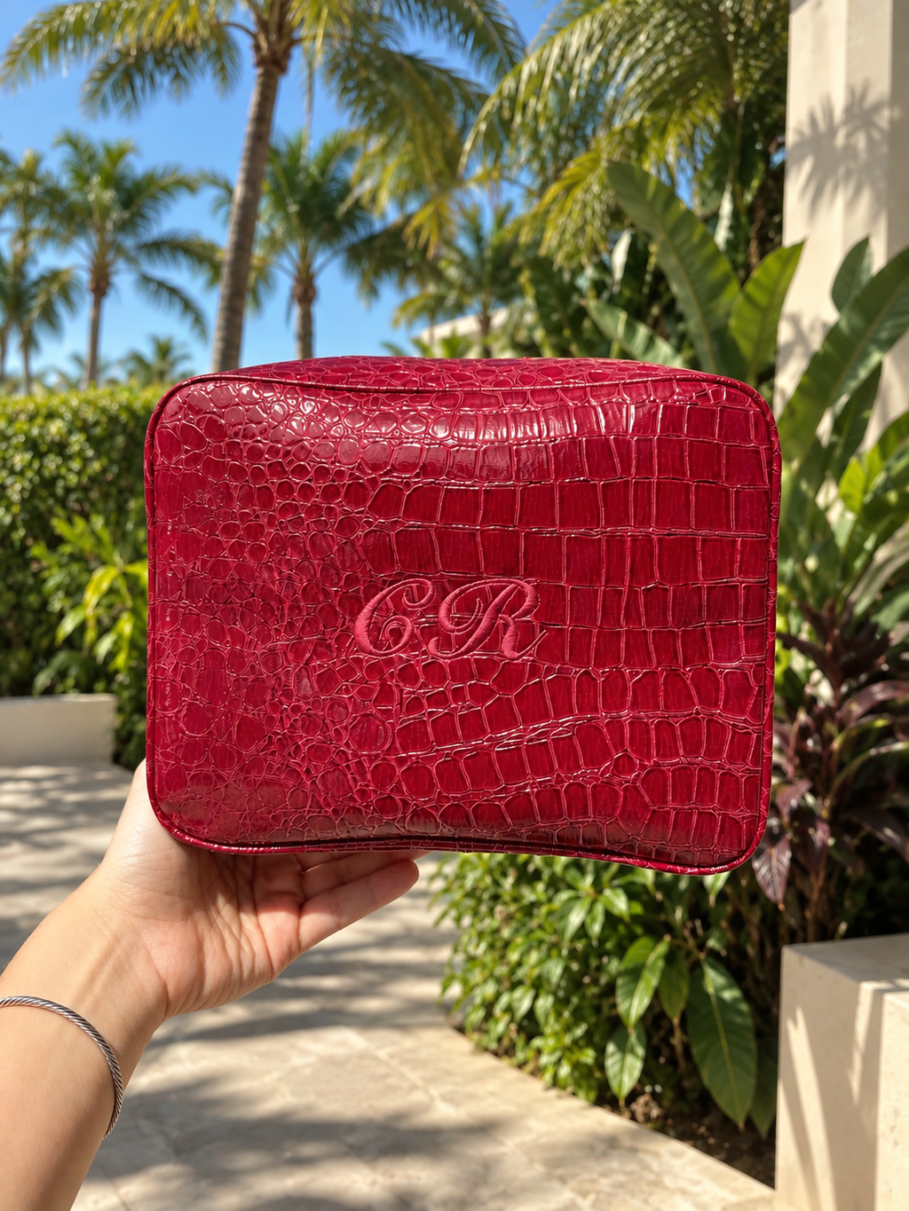 Initials Only - Signature GRWM Croc Pouch – Deep Cherry