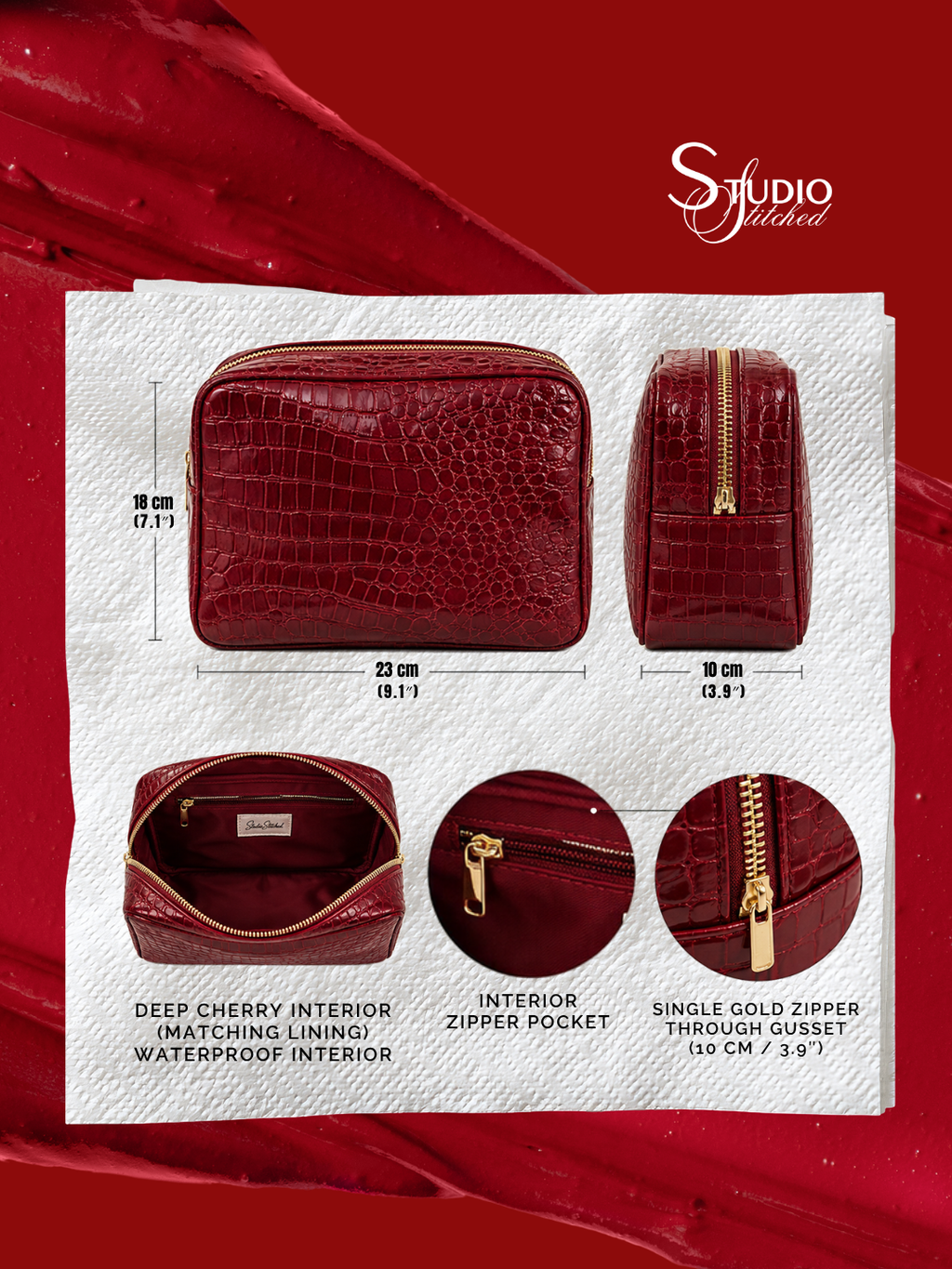 Initials Only - Signature GRWM Croc Pouch – Deep Cherry